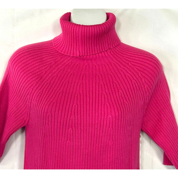 Diane Gilman DG2 Turtleneck Sweater Womens L Pink Half Sleeve Knit Ribbed New - Picture 3 of 10